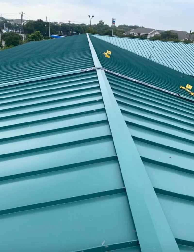Green commercial metal roof ridge and valley for Metal Roof Repair in Cedar Hills